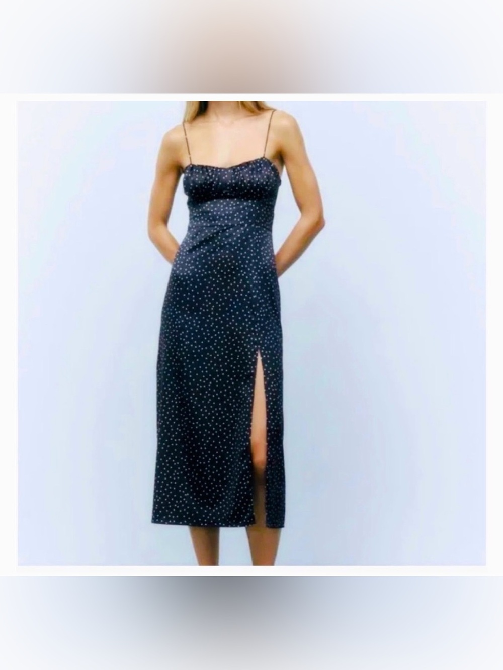 Zara black polka dot satin midi dress